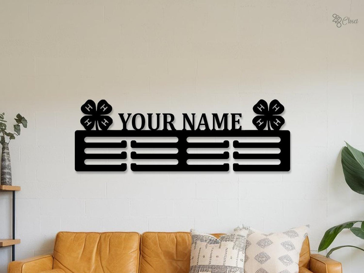 Custom 4-H Medal Hanger with Name LED, 4H-Leaf clover gift, 12 Tiers for Medals & Ribbons, Xmas Gift, 4-H Metal Sign, 4-Leaf Clover Sign