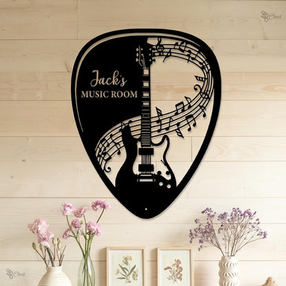 Guitar Metal Wall Art with LED,Electric Guitar Sign,Custom Guitarist Name Sign Music Room Decor, Guitarist Gifts Xmas Gift for Guitar Player