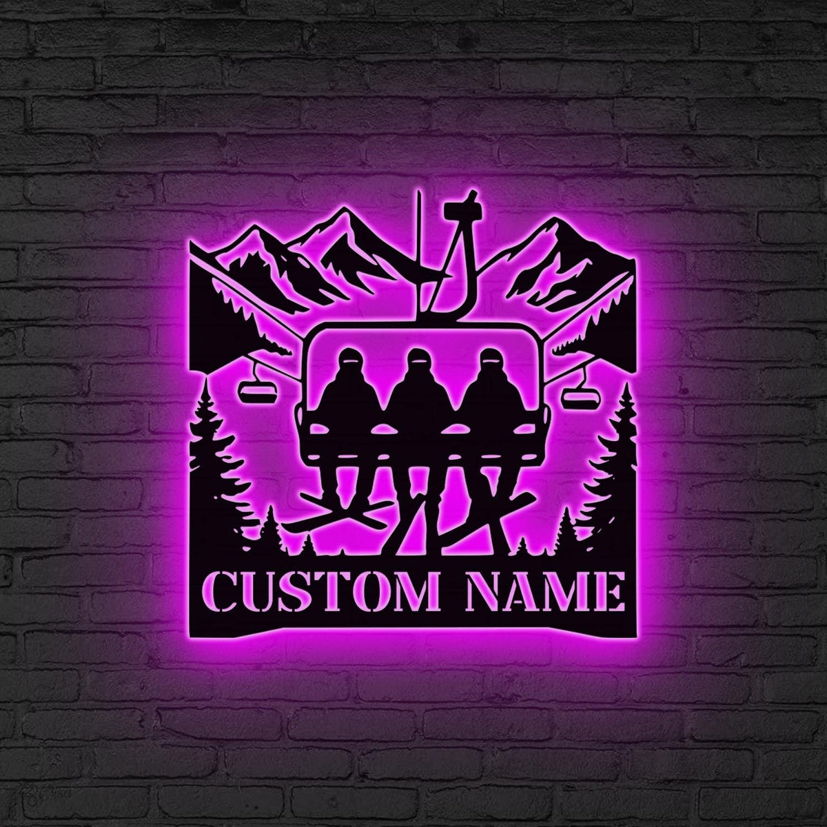 Personalized Ski Lift LED Light Sign, Custom Ski Couple Wall Art, Winter Sports Decor,Ski Lodge Gift,Xmas Gift for Skier, Winter Sports Gift