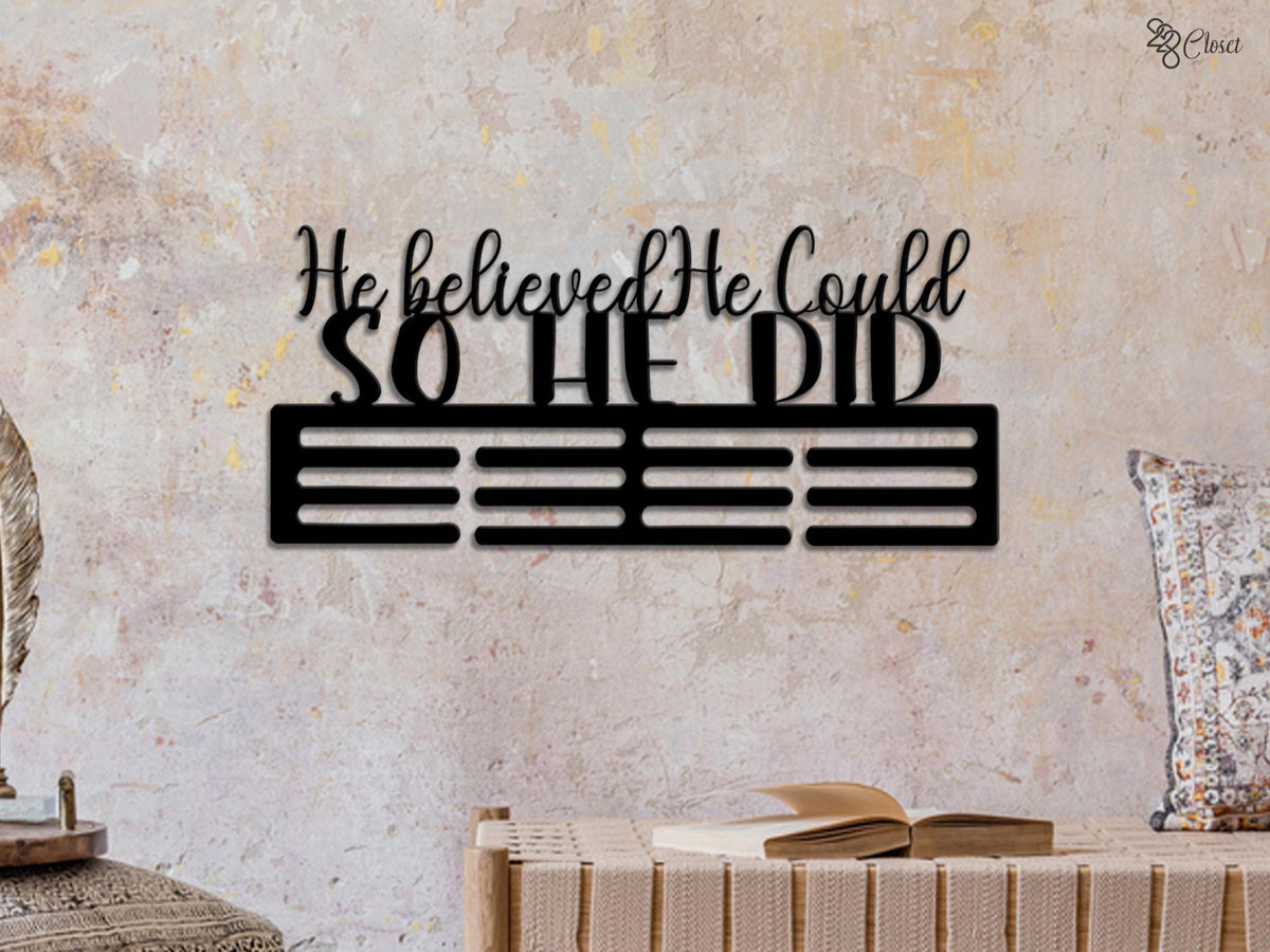 Metal Medal Holder, Personalized Medal Hanger, 12 Rungs for Medals & Ribbons, He Believed He Could So He Did Medal Display, Gift for him