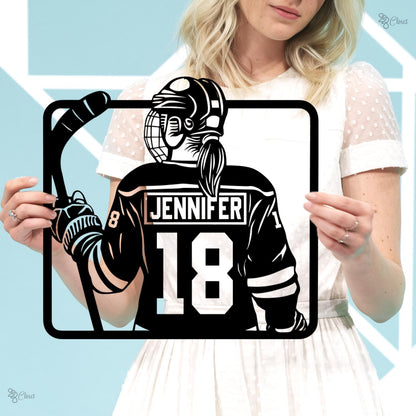 Custom Ice Hockey Metal Wall Art LED Lights, Personalized Hockey Player Name Sign Home Decor Kid Nursery Decoration Christmas Gift for her