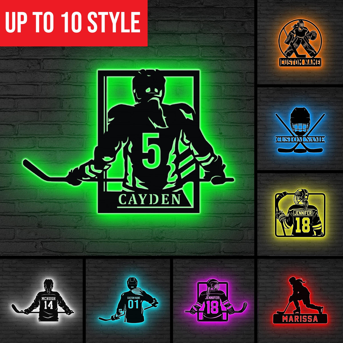 Custom Ice Hockey Metal Wall Art LED Lights, Personalized Hockey Player Name Sign Home Decor Kid Nursery Decoration Christmas Gift for her