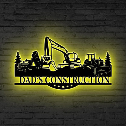 Custom Excavator Digger Construction Truck Metal Wall Art LED Light Heavy Machinery Wall Decor Dump Truck Excavator Bulldozer Sign Dad Gifts