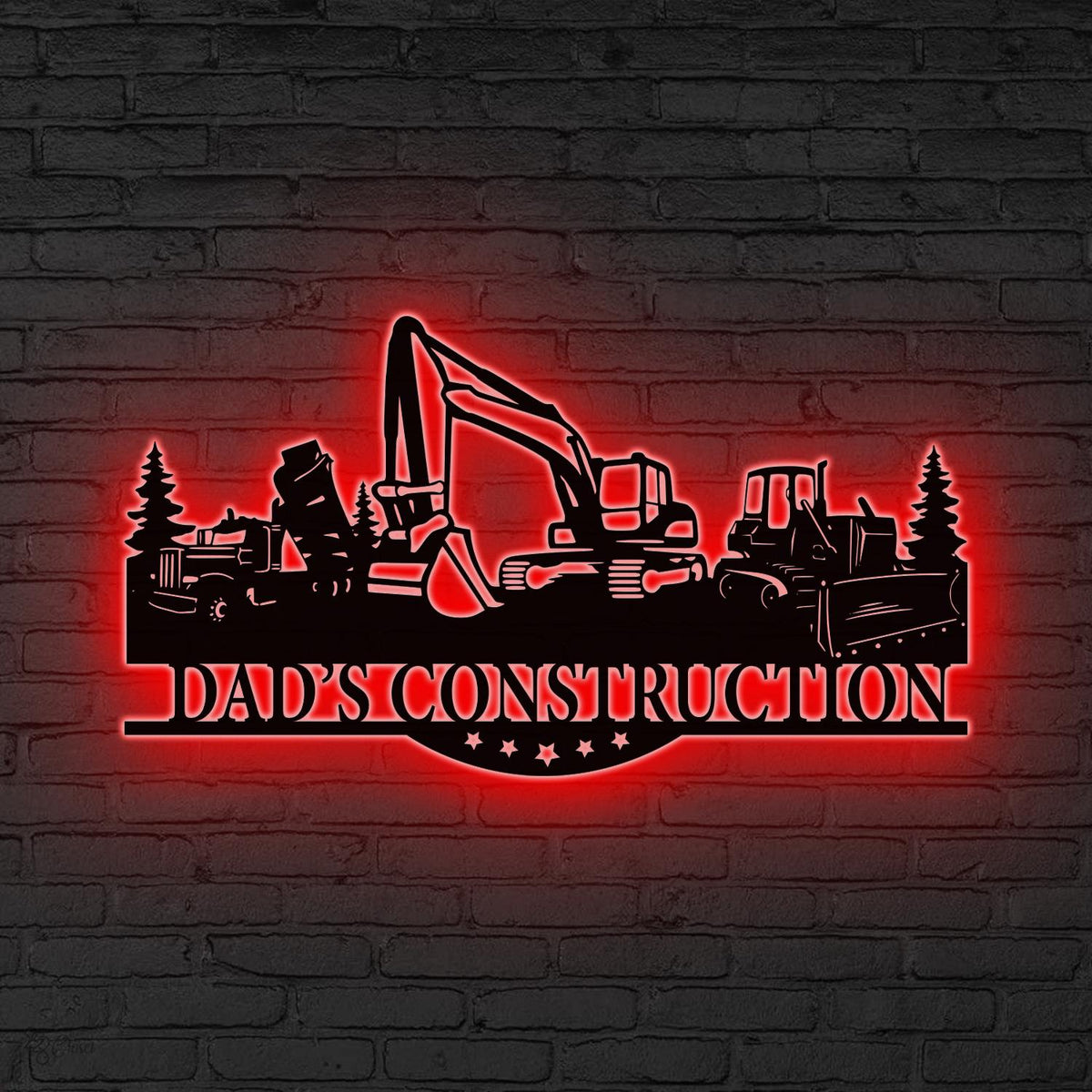 Custom Excavator Digger Construction Truck Metal Wall Art LED Light Heavy Machinery Wall Decor Dump Truck Excavator Bulldozer Sign Dad Gifts