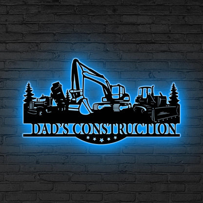 Custom Excavator Digger Construction Truck Metal Wall Art LED Light Heavy Machinery Wall Decor Dump Truck Excavator Bulldozer Sign Dad Gifts