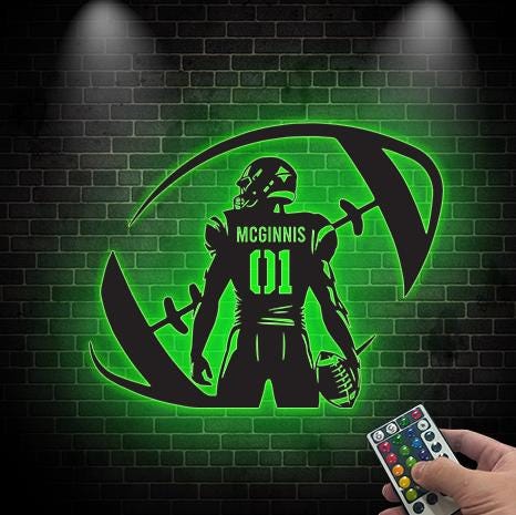 Personalized Football Player Metal Sign LED Lights,Sport Room Decor,Football Team Gift,Football Player Metal wall art,Football Lover Gift
