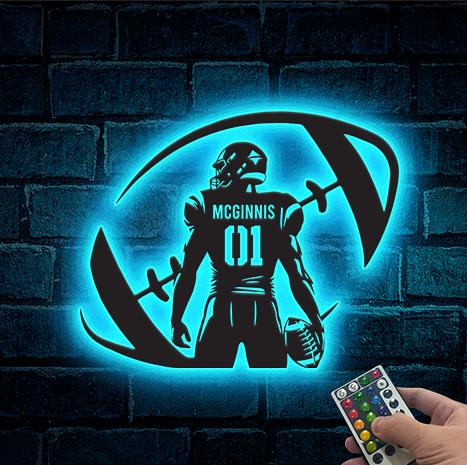 Personalized Football Player Metal Sign LED Lights,Sport Room Decor,Football Team Gift,Football Player Metal wall art,Football Lover Gift