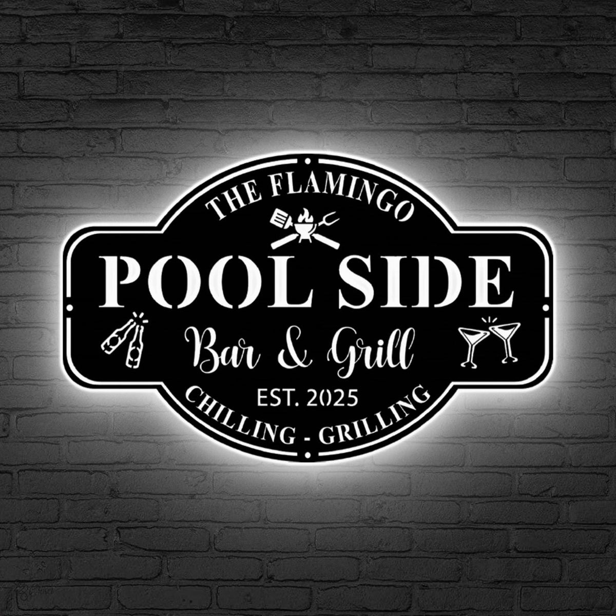 Personalized Bar & Grill Metal Sign LED Light, Custom Backyard Sign Backyard Patio Decor, Outdoor Bar Sign, Backyard Decor,Xmas Gift for him