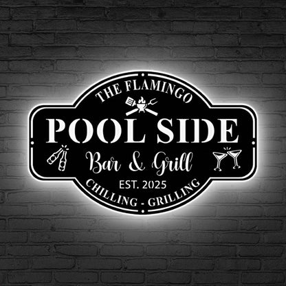 Personalized Bar & Grill Metal Sign LED Light, Custom Backyard Sign Backyard Patio Decor, Outdoor Bar Sign, Backyard Decor,Xmas Gift for him