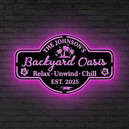 Personalized Bar & Grill Metal Sign LED Light, Custom Backyard Sign Backyard Patio Decor, Outdoor Bar Sign, Backyard Decor,Xmas Gift for him