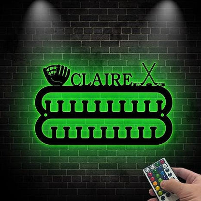 Custom Baseball Player Medal Hanger Led 12 Rungs for medals & Ribbons, Hockey Medal Display, Baseball player Gift for him Hockey Player Gift