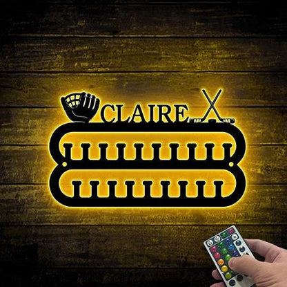 Custom Baseball Player Medal Hanger Led 12 Rungs for medals & Ribbons, Hockey Medal Display, Baseball player Gift for him Hockey Player Gift