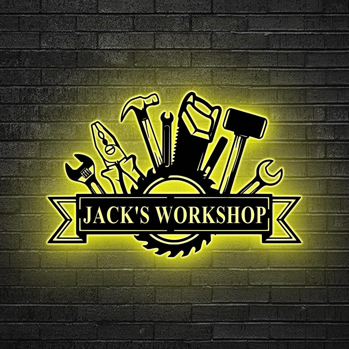 Custom Metal Workshop Sign LED Lights, Dad Gift, Garage Sign, Personalized Man Cave Decor, Mechanic Workshop Sign, Woodshop Garage Decor