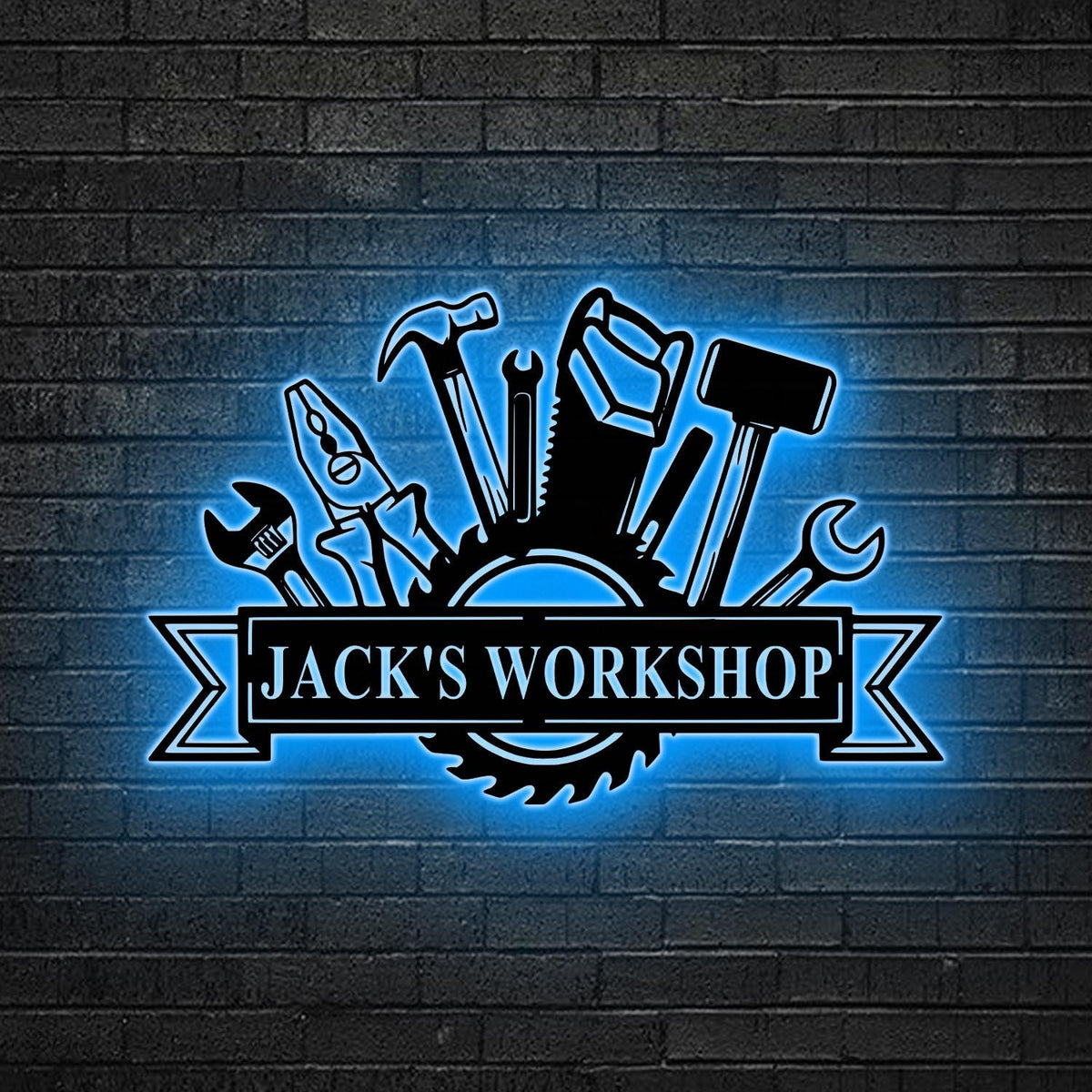 Custom Metal Workshop Sign LED Lights, Dad Gift, Garage Sign, Personalized Man Cave Decor, Mechanic Workshop Sign, Woodshop Garage Decor