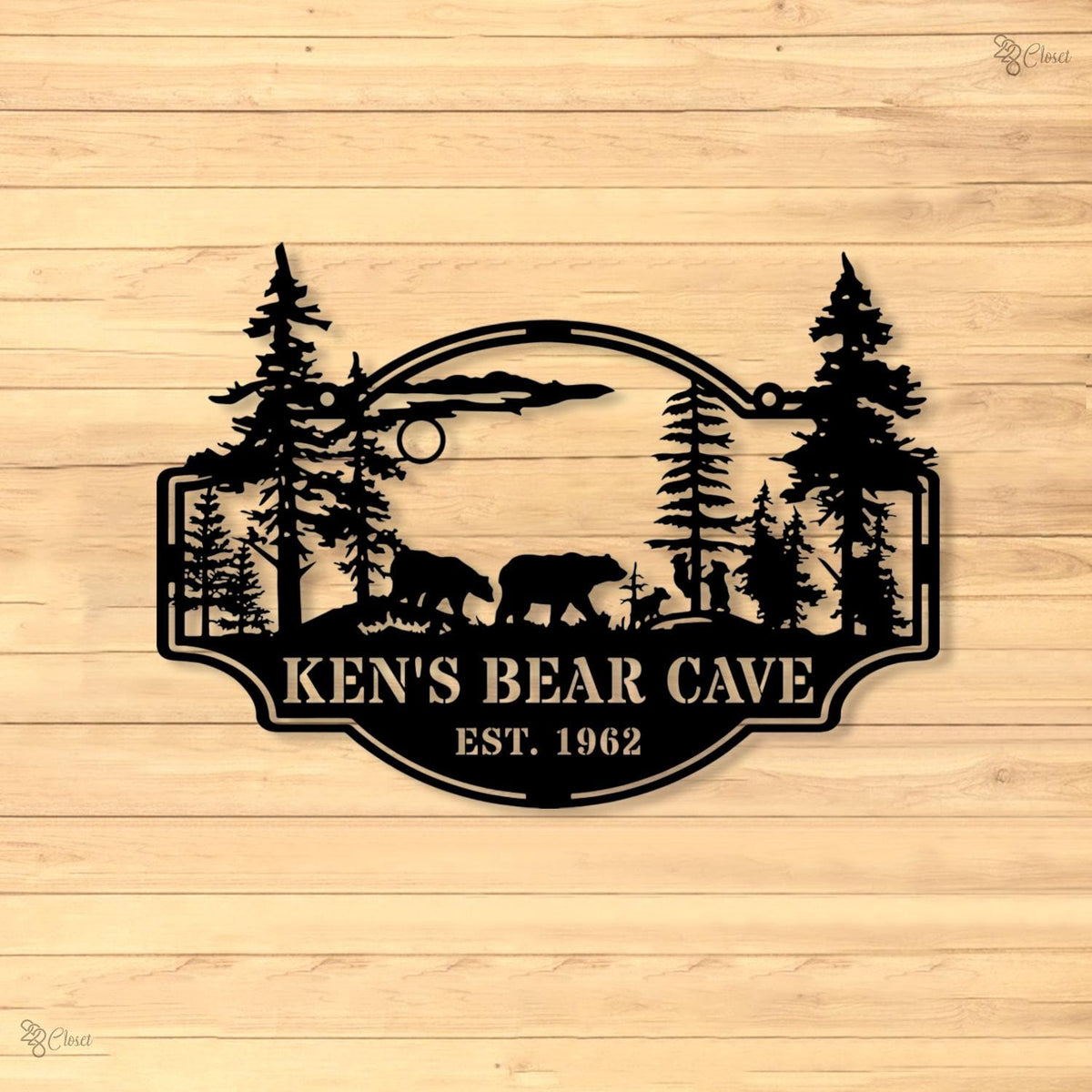 Custom Bear Metal Wall Art, Personalized Cabin Sign, Bear Family Name Sign, Outdoor Decor, Cabin Decor, Dad Gift, Hunter Gift Outdoor Decor
