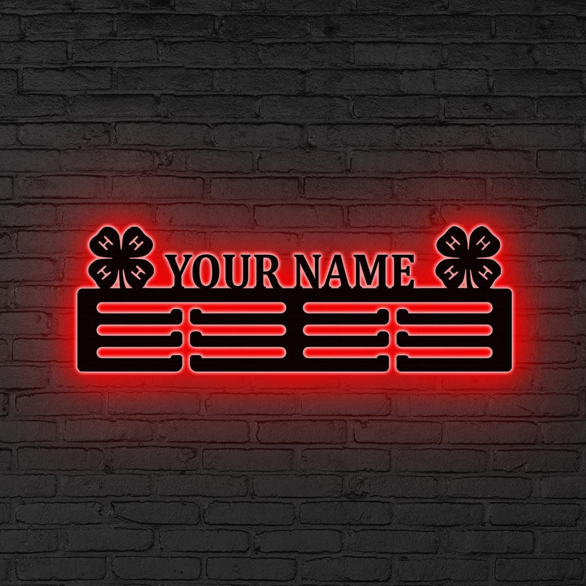 Custom 4-H Medal Hanger with Name LED, 4H-Leaf clover gift, 12 Tiers for Medals & Ribbons, Xmas Gift, 4-H Metal Sign, 4-Leaf Clover Sign