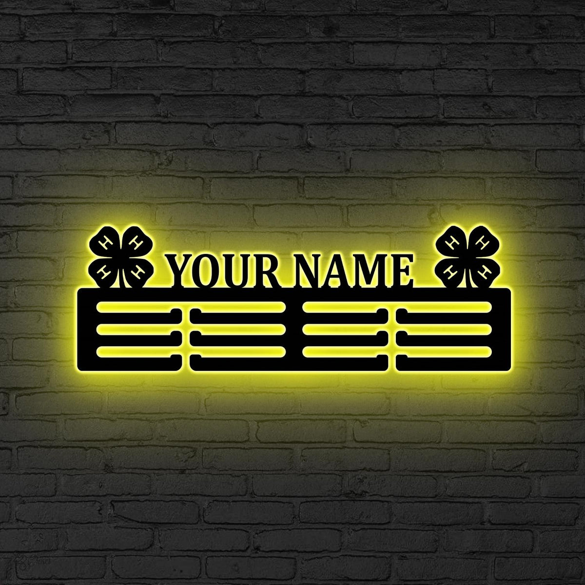 Custom 4-H Medal Hanger with Name LED, 4H-Leaf clover gift, 12 Tiers for Medals & Ribbons, Xmas Gift, 4-H Metal Sign, 4-Leaf Clover Sign