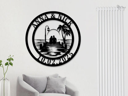 Personalized Romantic Beach Sign LEd Beach House Decor Family Name Sign, Anniversary Gift, Porch Decor, Wedding Gift, Xmas Gift for Couple