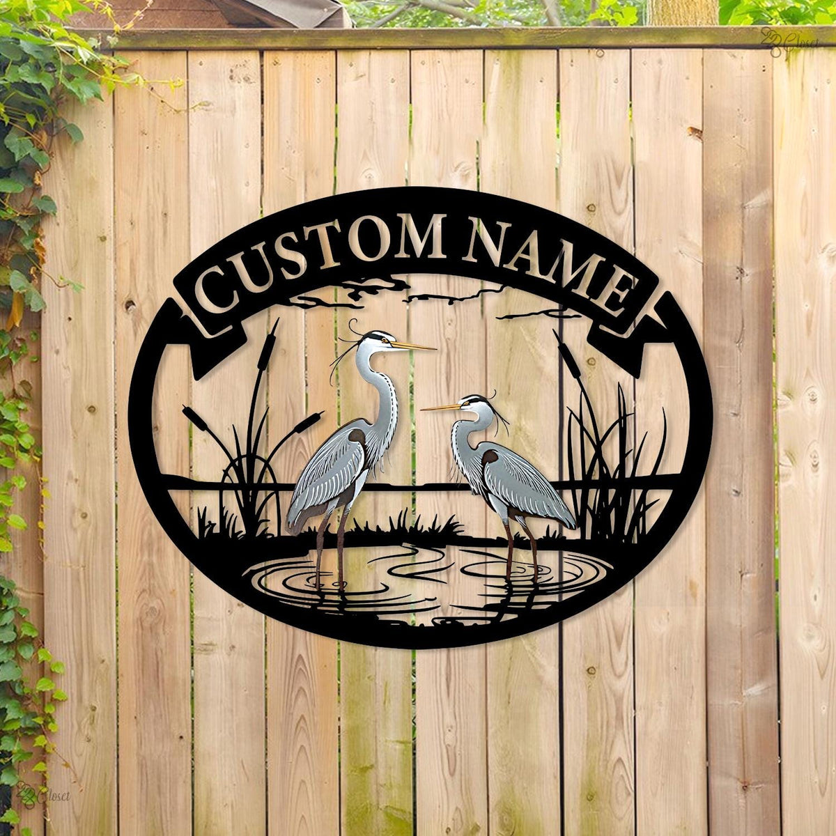 Custom Heron Sign, Metal Herons Bird Wall Art, Personalized Heron Name Sign, Heron Wall Decor, Outdoor Decor Lake House Decor, Pond Decor