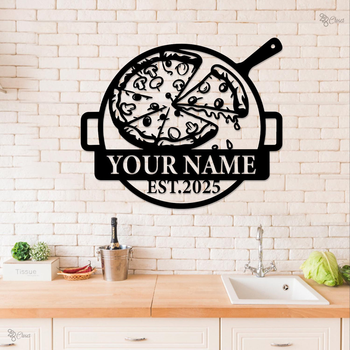 Personalized Pizzeria Metal Sign LED Lights, Custom Pizza Restaurant Wall Decor Restaurant SIgn Kitchen Gift Pizzeria Wall Art Kitchen Decor