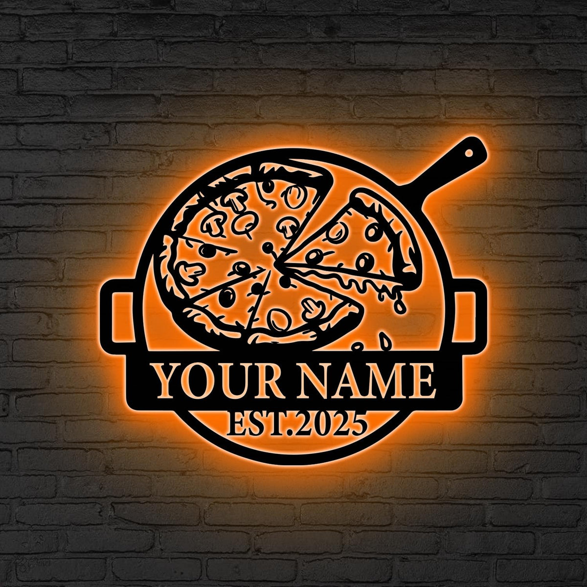 Personalized Pizzeria Metal Sign LED Lights, Custom Pizza Restaurant Wall Decor Restaurant SIgn Kitchen Gift Pizzeria Wall Art Kitchen Decor
