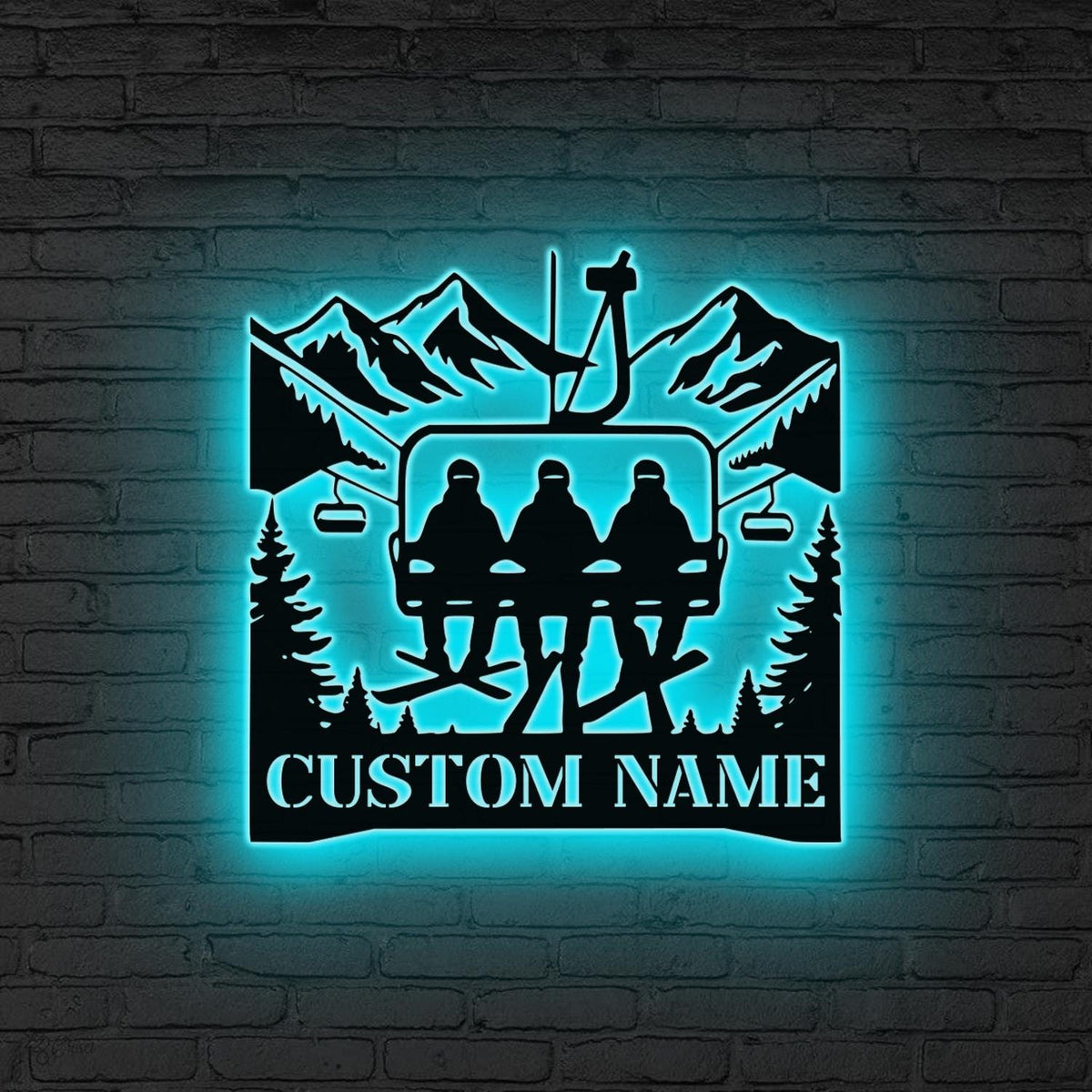 Personalized Ski Lift LED Light Sign, Custom Ski Couple Wall Art, Winter Sports Decor,Ski Lodge Gift,Xmas Gift for Skier, Winter Sports Gift