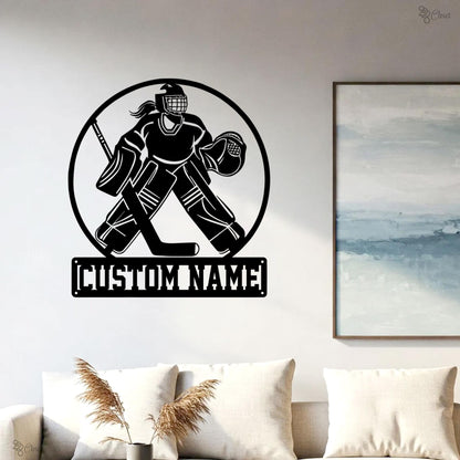 Custom Ice Hockey Metal Wall Art LED Lights, Personalized Hockey Player Name Sign Home Decor Kid Nursery Decoration Christmas Gift for her