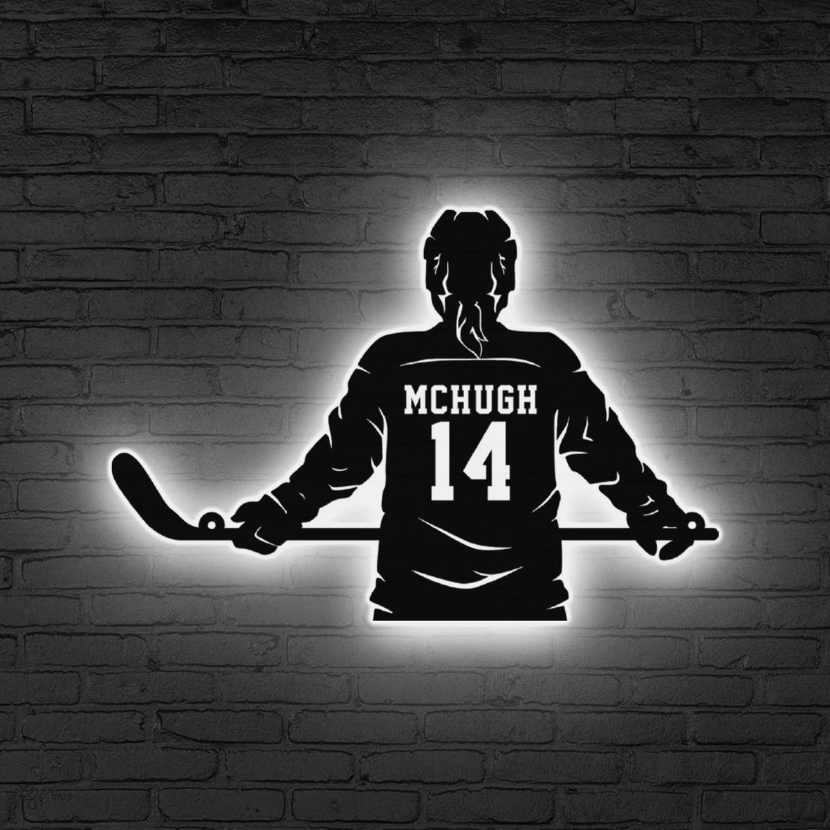 Custom Ice Hockey Metal Wall Art LED Lights, Personalized Hockey Player Name Sign Home Decor Kid Nursery Decoration Christmas Gift for her