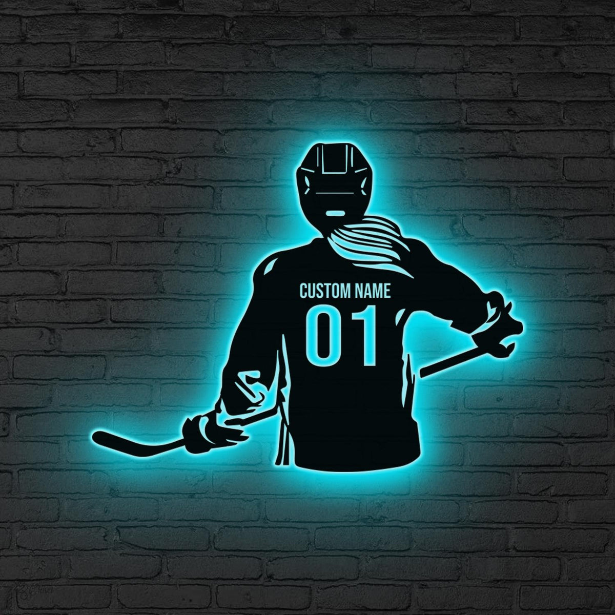 Custom Ice Hockey Metal Wall Art LED Lights, Personalized Hockey Player Name Sign Home Decor Kid Nursery Decoration Christmas Gift for her