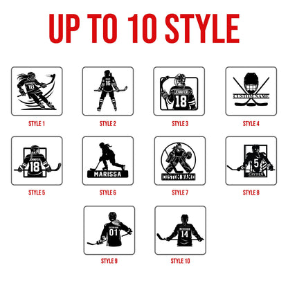 Custom Ice Hockey Metal Wall Art LED Lights, Personalized Hockey Player Name Sign Home Decor Kid Nursery Decoration Christmas Gift for her