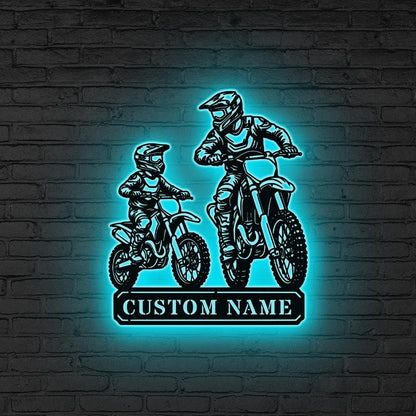 Custom motorcycle Metal Sign, LED Dirt Bike Metal Wall Art, Personalized Biker Name Sign Biker Gift, Gift for son, Sport sign