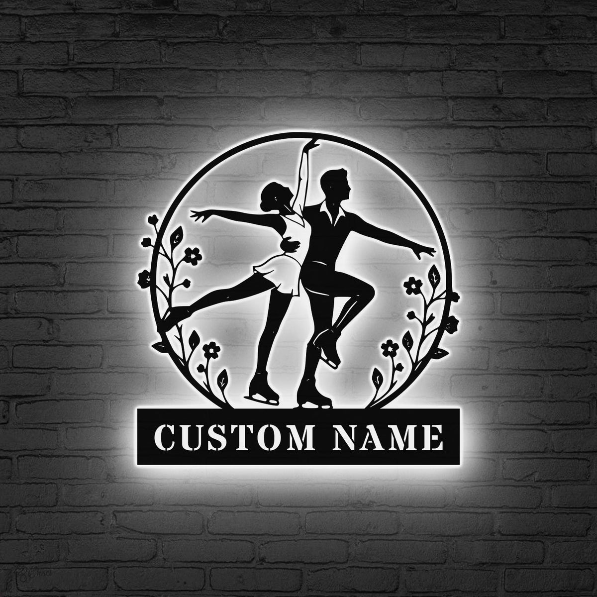 Custom Couple Figure Skating Metal Wall Art LED Light, Skater Gift, Gift For Couple, Gift for girl, Home Decor