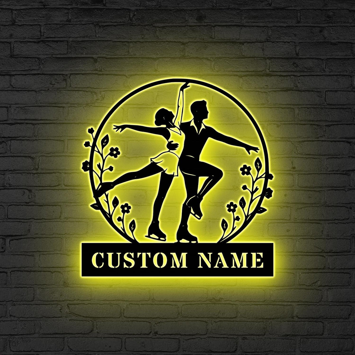 Custom Couple Figure Skating Metal Wall Art LED Light, Skater Gift, Gift For Couple, Gift for girl, Home Decor