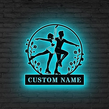 Custom Couple Figure Skating Metal Wall Art LED Light, Skater Gift, Gift For Couple, Gift for girl, Home Decor