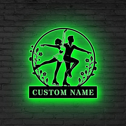 Custom Couple Figure Skating Metal Wall Art LED Light, Skater Gift, Gift For Couple, Gift for girl, Home Decor