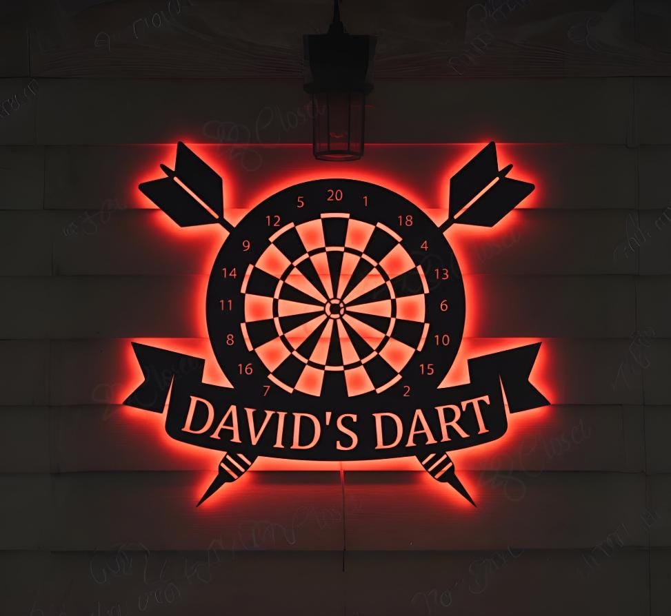 Personalized Darts Metal Sign LED Lights, Dartboard Wall Art, Game Room Decor, Dart Lovers Gift, Birthday Gift, Man Cave Decor