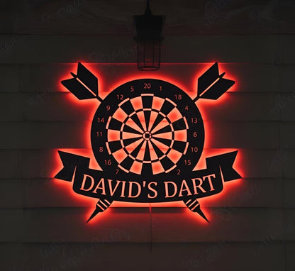 Personalized Darts Metal Sign LED Lights, Dartboard Wall Art, Game Room Decor, Dart Lovers Gift, Birthday Gift, Man Cave Decor