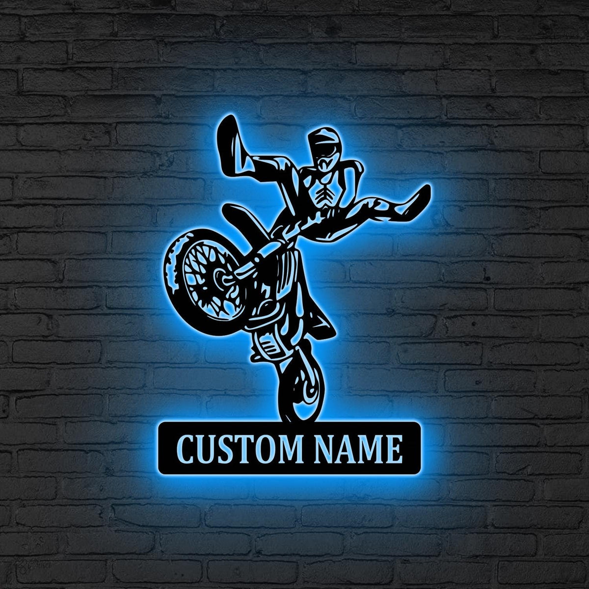 Custom Motocross Metal Sign LED, Biker Gifts, Dirt Bike Wall Art, Man Cave Decor, Personalized Biker Name Sign, Dad Gift