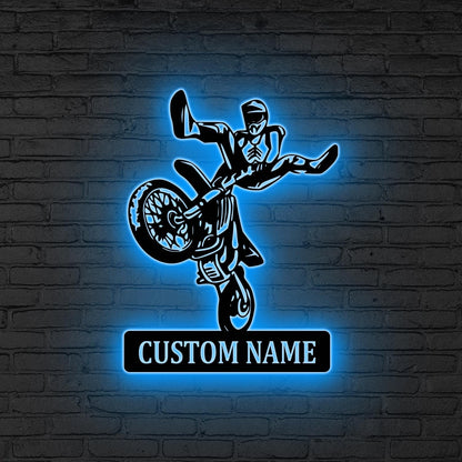 Custom Motocross Metal Sign LED, Biker Gifts, Dirt Bike Wall Art, Man Cave Decor, Personalized Biker Name Sign, Dad Gift