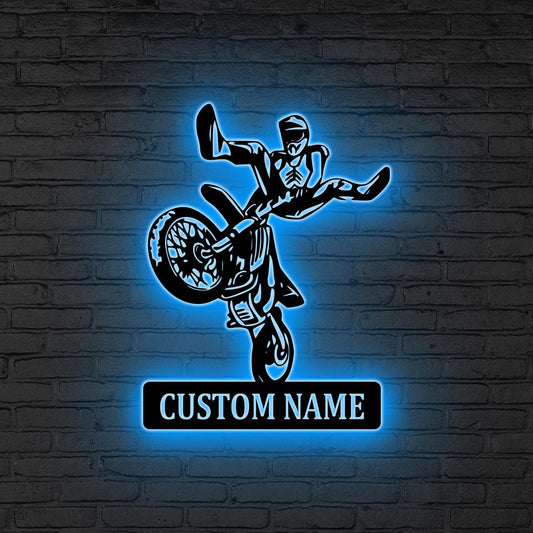 Custom Motocross Metal Sign LED, Biker Gifts, Dirt Bike Wall Art, Man Cave Decor, Personalized Biker Name Sign, Dad Gift