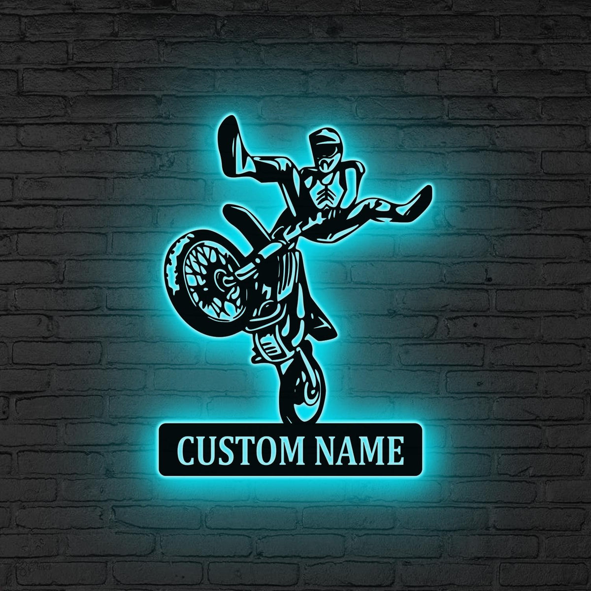 Custom Motocross Metal Sign LED, Biker Gifts, Dirt Bike Wall Art, Man Cave Decor, Personalized Biker Name Sign, Dad Gift