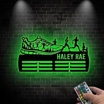 Personalized Running Medal Holder 12 Rungs for medals & Ribbons LED Lights,Medal Display,Sports Medal Hanger, Tiered Award Rack Athlete Gift