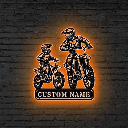 Custom motorcycle Metal Sign, LED Dirt Bike Metal Wall Art, Personalized Biker Name Sign Biker Gift, Gift for son, Sport sign