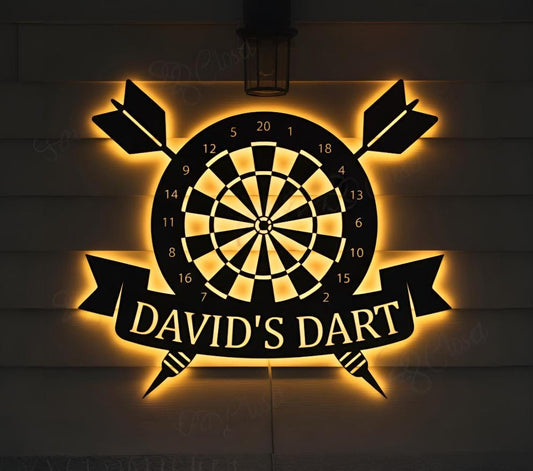 Personalized Darts Metal Sign LED Lights, Dartboard Wall Art, Game Room Decor, Dart Lovers Gift, Birthday Gift, Man Cave Decor