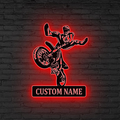 Custom Motocross Metal Sign LED, Biker Gifts, Dirt Bike Wall Art, Man Cave Decor, Personalized Biker Name Sign, Dad Gift