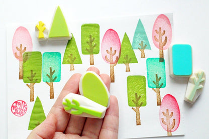 Tree Rubber Stamp Set | Hand Carved Stamps | Nature Inspired Design | Style No.2