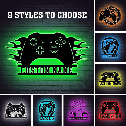 Custom Game Controller LED Sign, Personalized Game Controller Metal Sign, Game Room Decor, Man Cave Decor, Game Zone Sign, Gamer Gift Boy