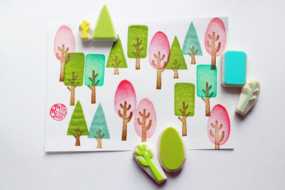 Tree Rubber Stamp Set | Hand Carved Stamps | Nature Inspired Design | Style No.2