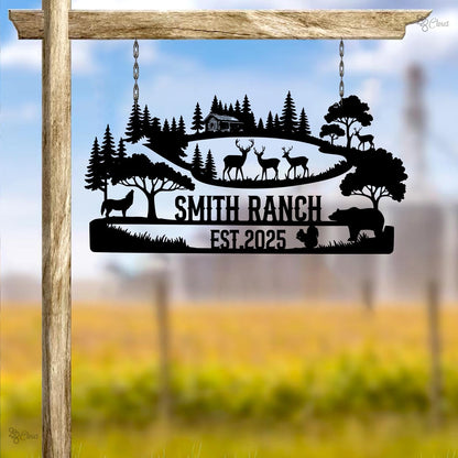 Personalized Deer Family Name Sign, Deer Large Wall Art, Farmhouse Decor, Outdoor Sign, Deer Bear Squirrel Wolf Art
