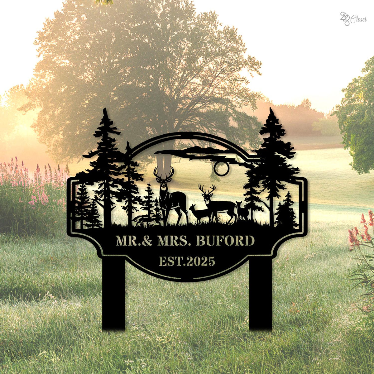 Custom Metal Deer Sign Outdoor Decor Personalized Cabin Name Signs Metal Camping Sign Housewarming Gift Outdoor Art Hunting sign
